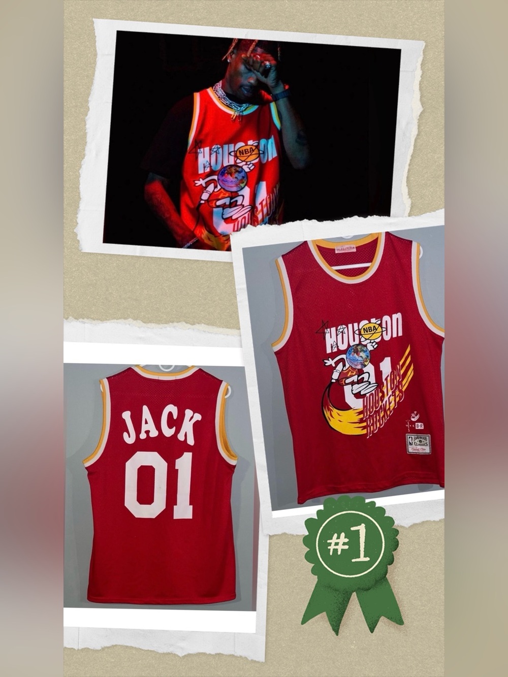 Cactus Jack Travis Scott + BR x Mitchell Ness Houston Rockets NBA Remix Jersey